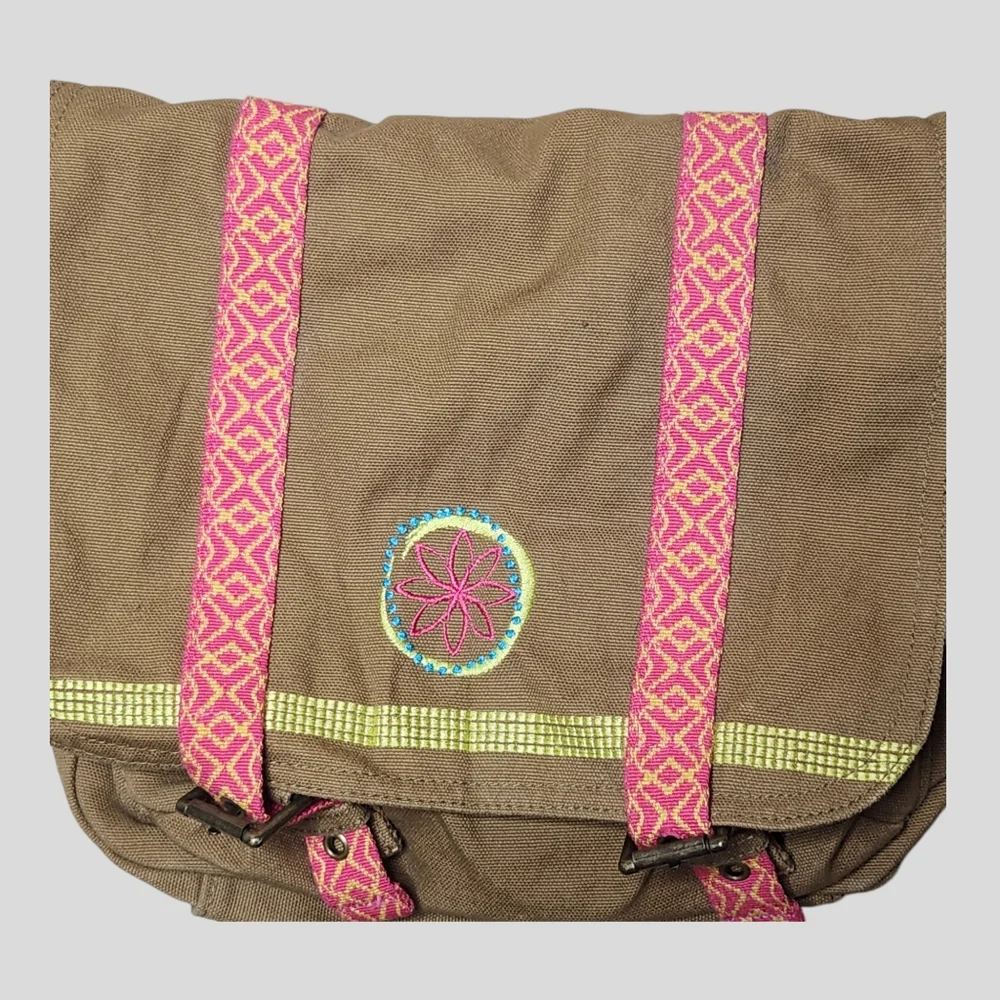 American Girl Lea Clark Embroidered Canvas Messenger Bag Brown